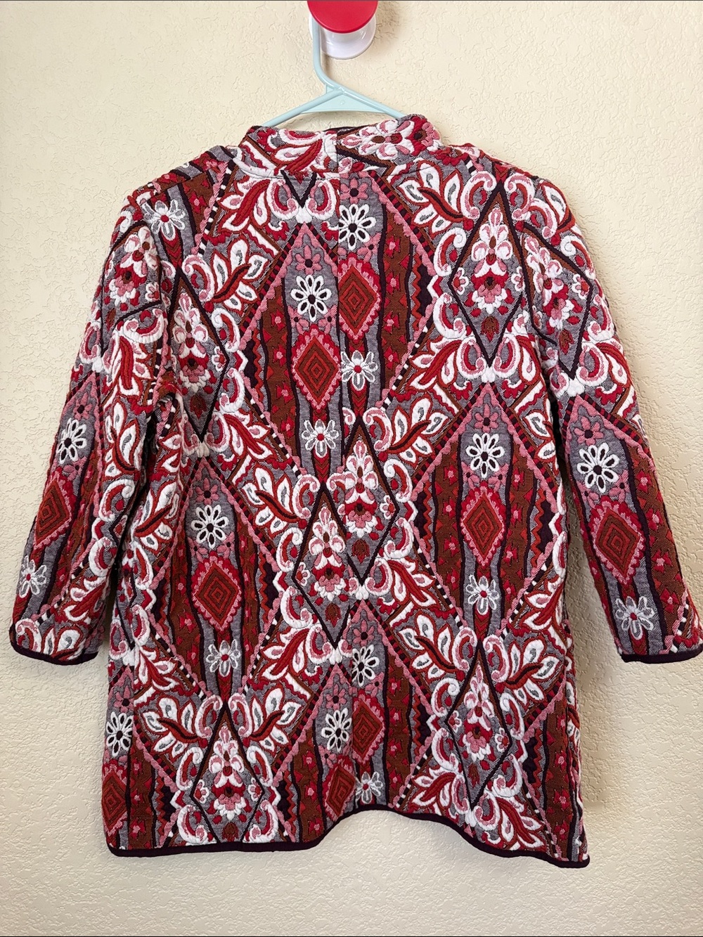 F&F Red and White Patterned Open-Front Jacket - Picture 2 of 5